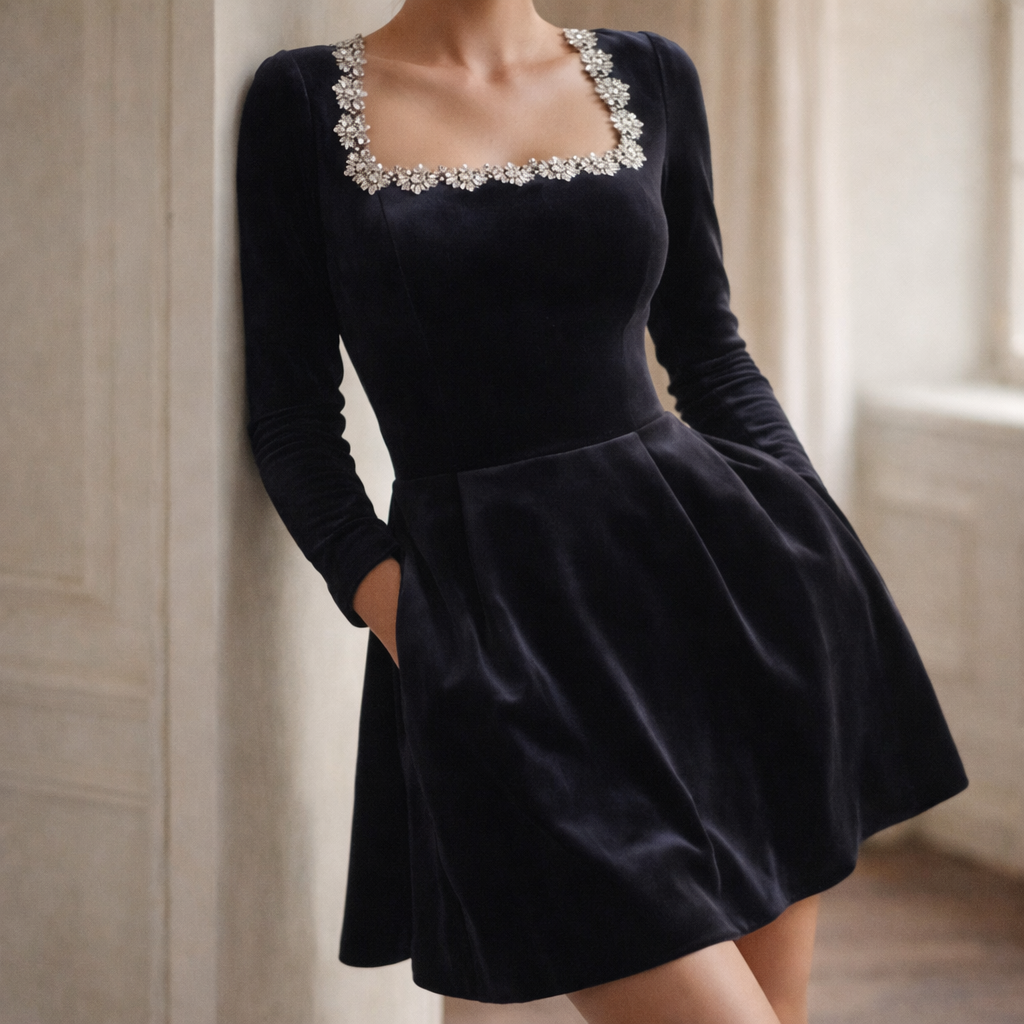 Rosélia Crystal Square Mini Dress
